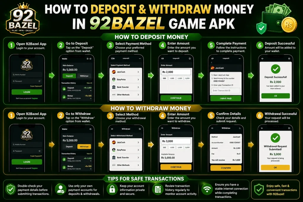 How to Deposit and Withdraw Money in 92Bazel Game APK